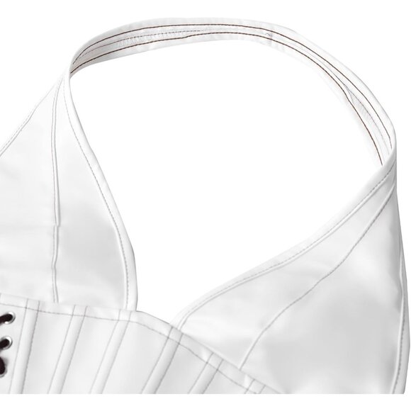 Women's Leather Halter Corset Top Backless Grommet Eyelet Party Tank - Picture 4 of 6